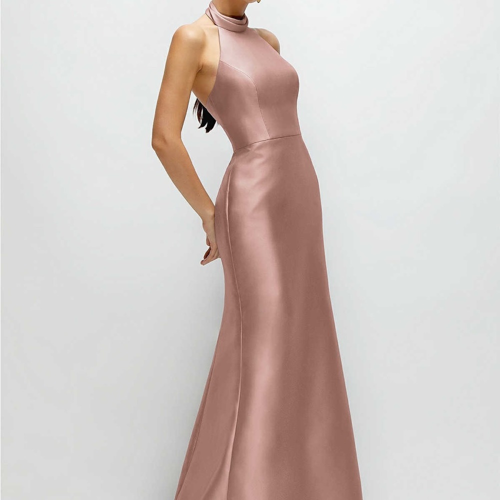 Dessy Collection Nude Halter Gown for Weddings